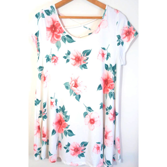 Heart Hips Women 2X White Floral Mini Dress Soft Stretchy Cross Strap Back - Picture 1 of 6